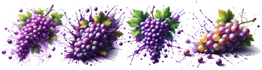 grape watercolor hand drawn on white background healthy fruit vector - obrazy, fototapety, plakaty