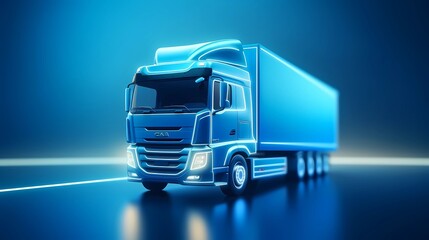 3d rendering of a white truck on blue background with neon light, Generative AI illustrations.