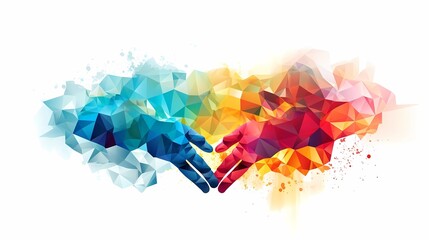 Colorful abstract polygonal handshake on white background, Generative AI illustrations.