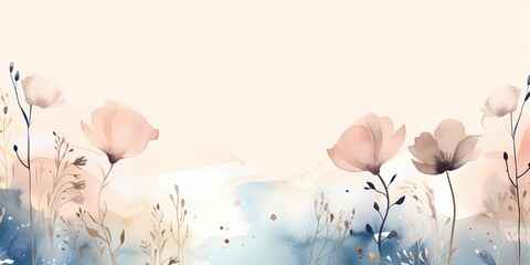 Watercolor floral background with poppies, Hand drawn vector illustration, Generative AI illustrations.