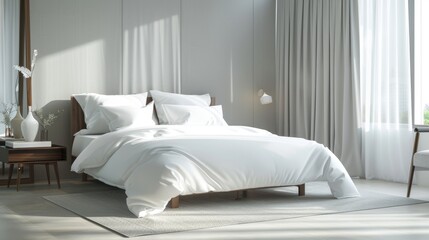 Extremely realistic luxury bedroom photos, super minimal, modern interior, bright atmosphere,...