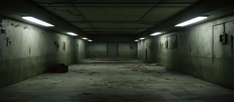 Empty rooms in a deserted bomb shelter.