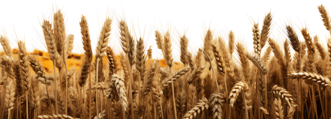 crop field of wheat as a border frame isolated on a transparent background