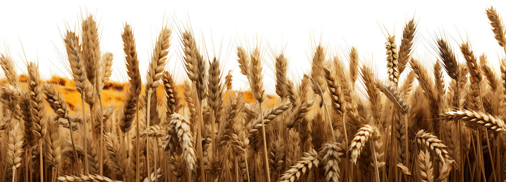 crop field of wheat as a border frame isolated on a transparent background