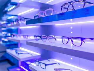 Contemporary Eyewear Showcase: LED Lit Shelves in Optics Boutique
