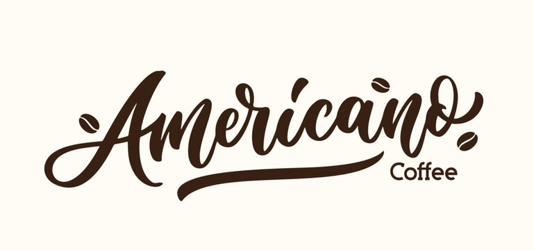 Americano with coffee bean, hand lettering design. Vector calligraphic text.