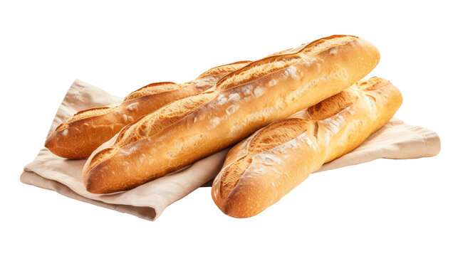 Fresh raw organic baguettes bakery on white isolated on clear png background and transparent background. Bakery and pastry concept for cafe and restaurent, AI generative. 