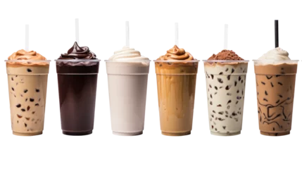 Fototapeten Mocha coffee ice cream milk shake on white isolated on clear png background and transparent background. food drink and dessert concept for cafe and restaurent, AI generative.  © Adisakdi