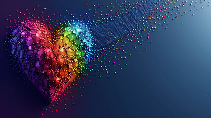 enchanting 3D heart, adorned with sparkling glitter reminiscent of the pride flag's colorful spectrum - obrazy, fototapety, plakaty