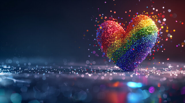 3D heart glistening with pride as it shines in the radiant colors of the rainbow flag
