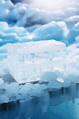 Block of ice floating on water