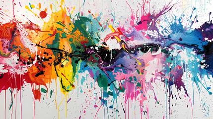 Colorful Paint Splatter on White Canvas