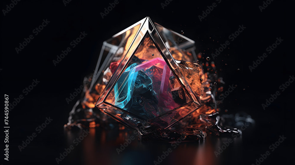 Poster abstract animated logo with two glowing triangles