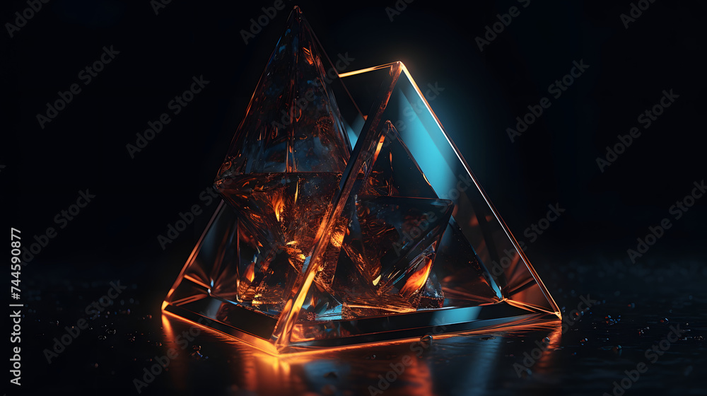 Poster abstract animated logo with two glowing triangles