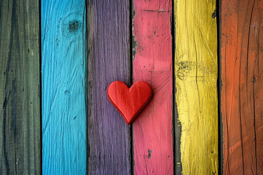 Red heart sitting on top of wooden fence