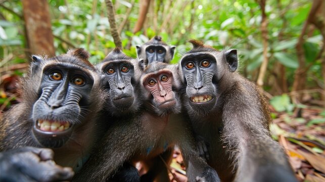 A bunch of monkeys shooting selfies. Generative Ai.