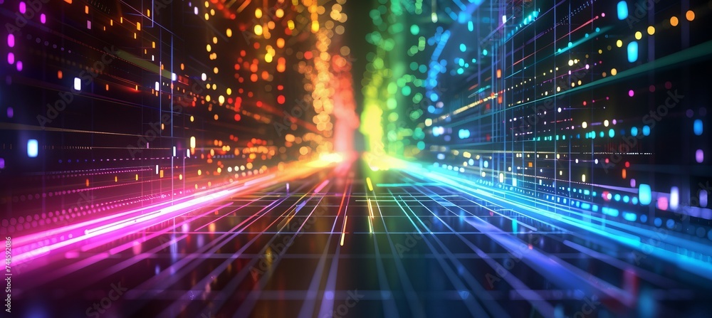 Poster digital space portal with colorful light. generative ai technology.