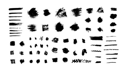 Bundle of different ink brush strokes. Ink splatters,grungy painted lines,artistic design elements. Vector paintbrush set.