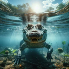 Fototapeten Crocodile sits and waits under the water  © robfolio