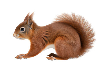 Red squirrel full body, side view, isolated on a transparent background - obrazy, fototapety, plakaty