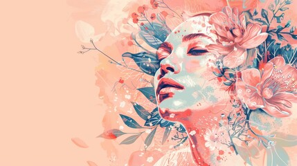Woman in profile with a lush floral headdress, symbolizing growth and natural beauty in commemoration of International Women's Day
