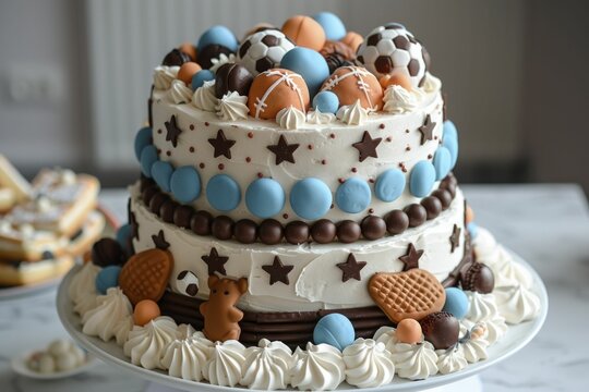 Themed birthday cake with a sports motif, personalized and energetic, fan's dream