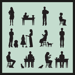 silhouettes of people in café, people in situations