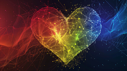 Abstract fractal heart in the vibrant hues of the rainbow
