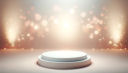 Elegant 3D empty podium, soft pastel bokeh background. 3d stage for product display. an abstract platform for product presentation. 3d round shape for advertisement. tech products mockup.