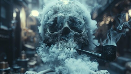 A haunting image of death and decay, captured in a chilling screenshot of a skull emitting ethereal wisps of smoke