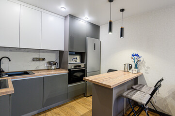 interior kitchen and dining room, refectory area, cooking equipment, table furniture, stove