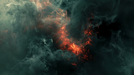 Abstract Fiery Glow Amidst Billowing Smoke