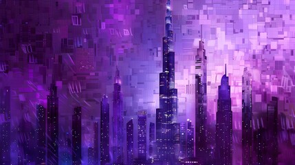 Futuristic Burj Khalifa Cityscape in Purple Tones Wallpaper Background