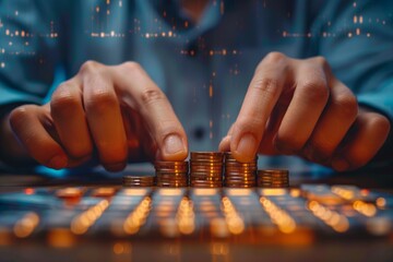 Financial calculations Businessman computes interest, dividend, income, and return on investment