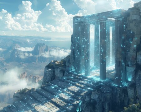Quantum processors levitating among the columns of a Greek ruin decoding the mysteries of history