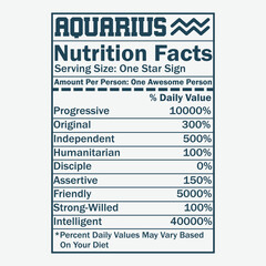 Aquarius Zodiac Nutrition Facts Design Vector