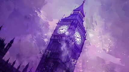 Abstract Purple and Lavender Big Ben Artwork Wallpaper Background - obrazy, fototapety, plakaty