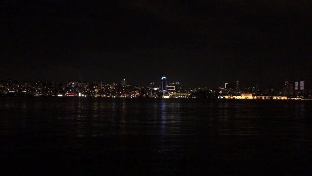 Walking along the Bosporus at night towards July 15 Martyrs Bridge