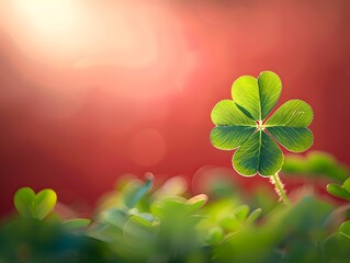 Single good luck four-leaf clover with copy space for text. Vertical Background banner for best wishes and unique, rare, or special individual concept