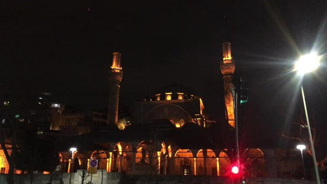 The exterior of Mihrimah Sultan Mosque at Night