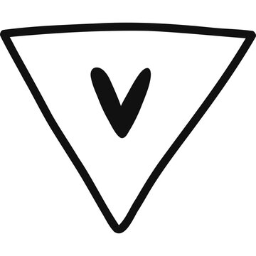 Cute hand drawn doodle of check V mark with checkbox in the shape of inverted triangle