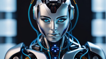 The robotic visage embodies the essence of digital cyborgs, epitomizing the concept of artificial intelligence..