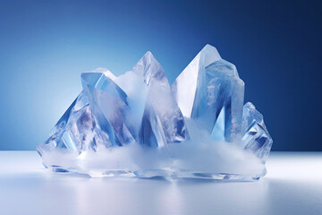 Obraz premium Close-up of a transparent ice cube with beautiful crystals inside on a dark backdrop