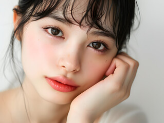 清純な眼差し - 自然な美しさを纏ったアジア人女性のポートレート