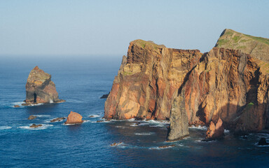 Brown and red cliffs at the Ponta de Sao Lourenço, the most eastern tip of Madeira