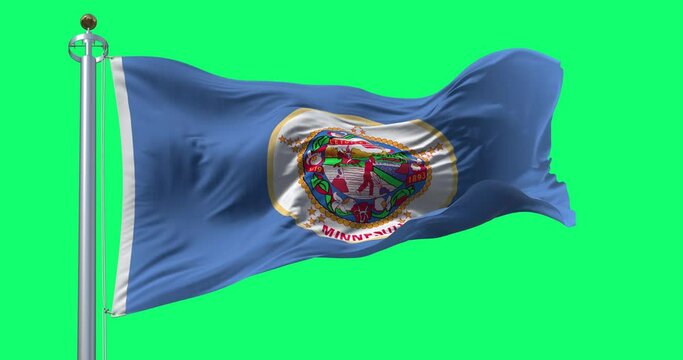Minnesota state flag waving isolated on green background