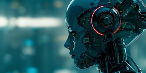 Fototapeta premium Generative AI: Exploring Futuristic Virtual Realms Through Virtual Robot Thought Human Brain