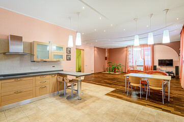 interior kitchen and dining room, refectory area, cooking equipment, table furniture, stove