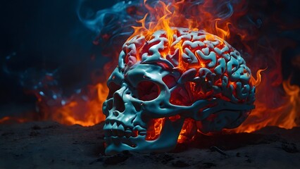 Sinister Burning Skull  - obrazy, fototapety, plakaty