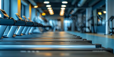 Treadmills in a row at the gym ideal for workout concepts. Concept Fitness Equipment, Gym Workouts, Healthy Lifestyle, Exercise Routines, Cardio Training - obrazy, fototapety, plakaty